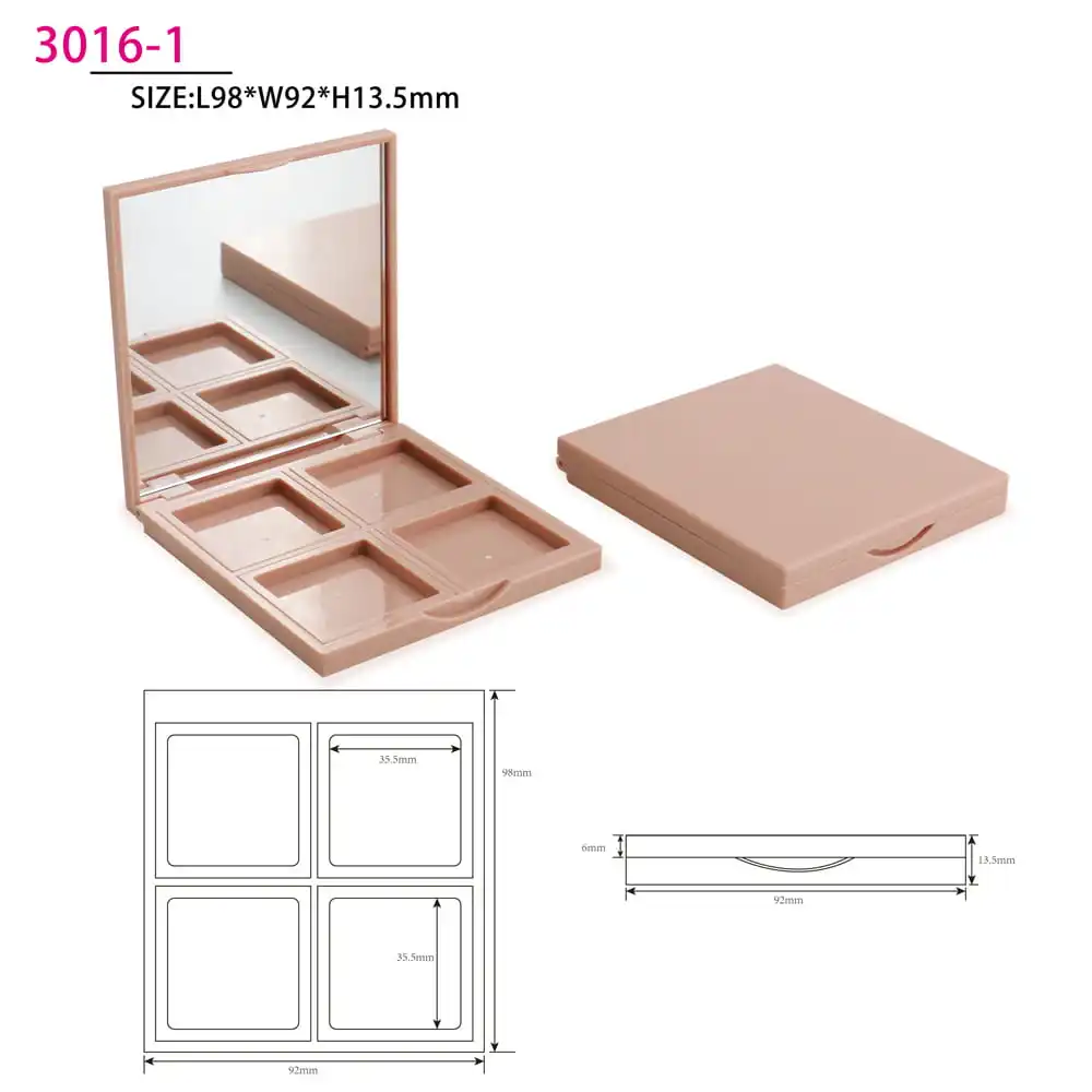 OMI Customized Logo Empty Eyeshadow Case 2Pan 4Pan Plastic Palette Recyclable Blush Case 5mm ABS Rectangle Stamping Processing