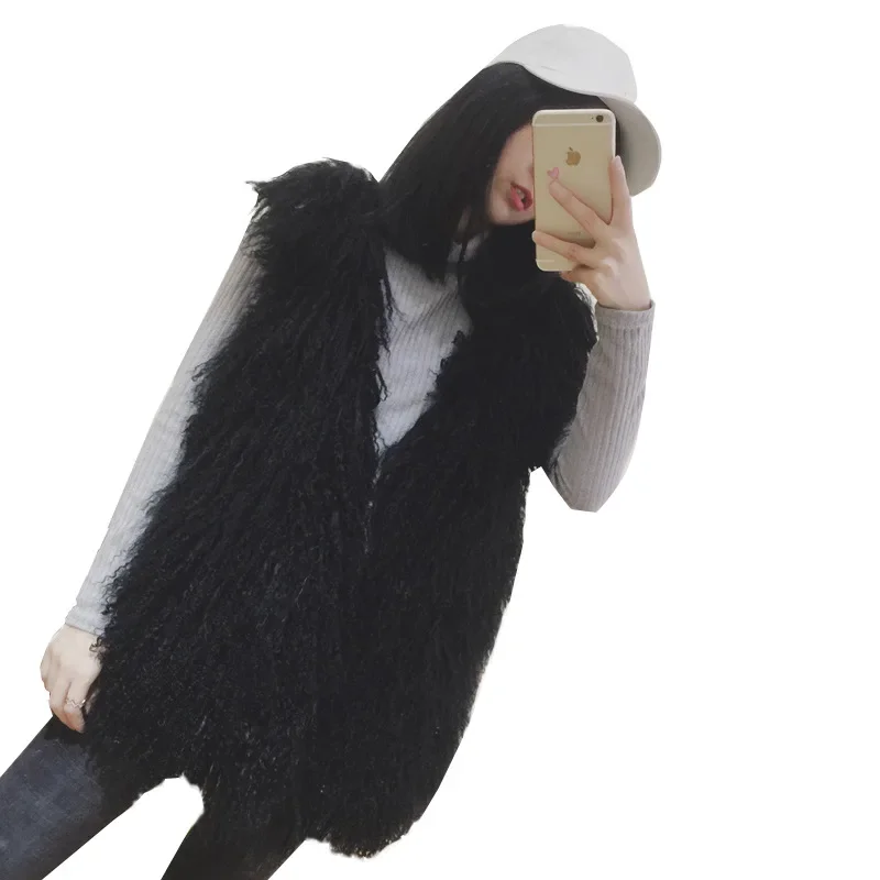 Factory Wholesale New Winter Faux Mongolian Wool And Fur Vest Women Medium Long Fashion Lamb Fur Vest