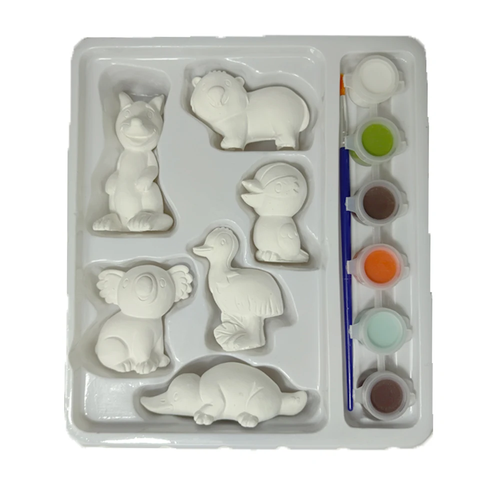 Elsas Children educational toys color painting plaster set DIY craft plain ceramic animals figures