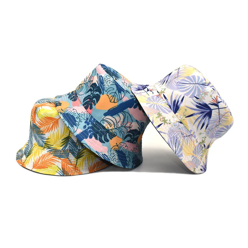 2022 summer fashion cotton reversible bucket hat custom print floral caps tropical hats for holiday beach hat
