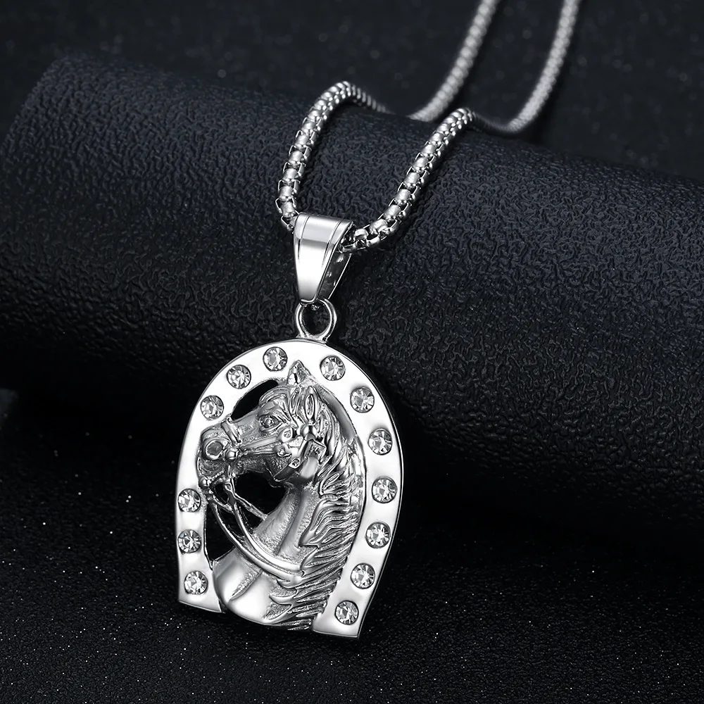 Хип-хоп ficed Out PVD 18K Позолоченные из нержавеющей стали изысканные модные ювелирные изделия подкова и голова лошади ожерелья для женщин кулон
