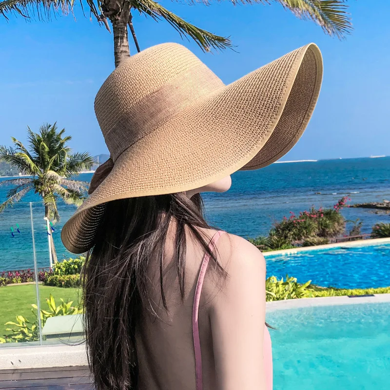 Women Wide Brim Raffia Straw Hat Super Big Floppy Straw Hat Summer Sun Visor Beach Hat