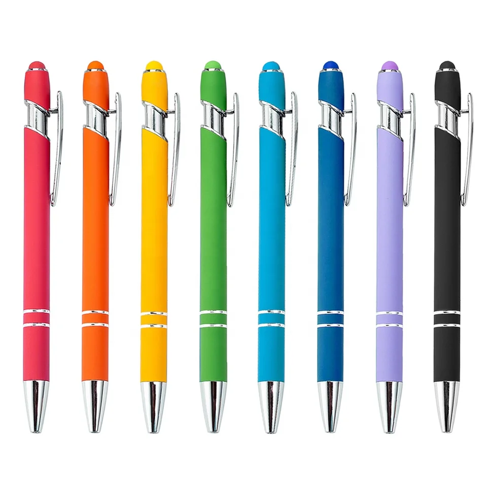 Factory Wholesales Custom Multi Function Soft Touch Colorful Metallic Ballpoint Pen With Clip For Office And School