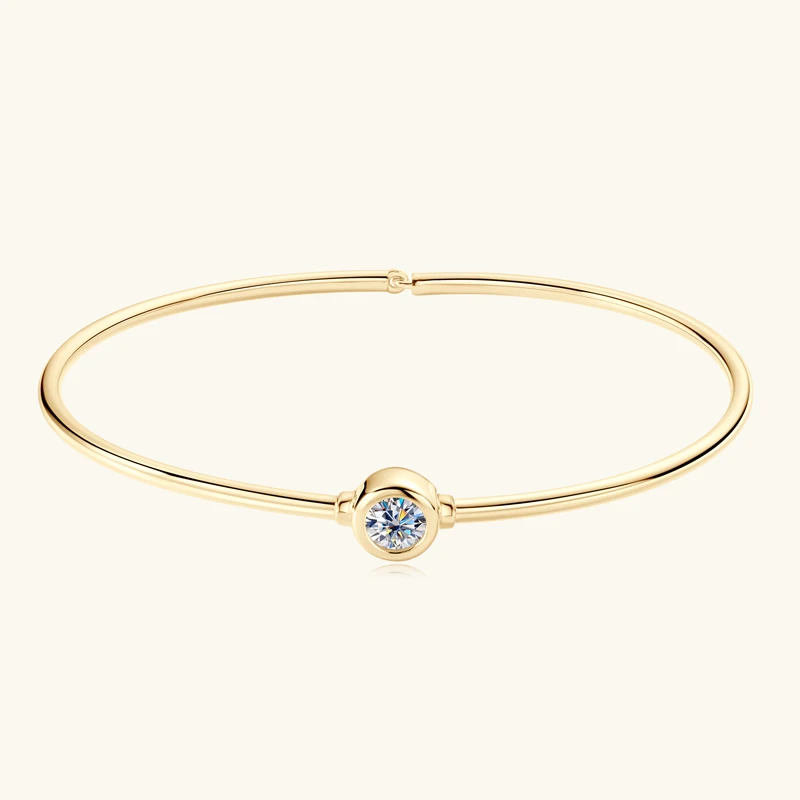 Classic Charms Birthday gift Hand Jewelry 925 Sterling Silver 0.5ct 5mm Bezel Round Moissanite Bangle Bracelet  for Women