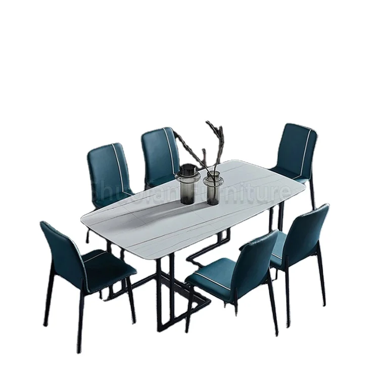Hot Selling Minimalist  Modern Marble Wooden Dinning Rectangle Table Set 6 Chairs Living Room Furniture