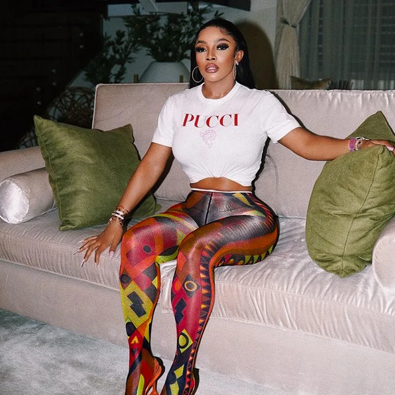 Женские леггинсы с высокой талией и принтом