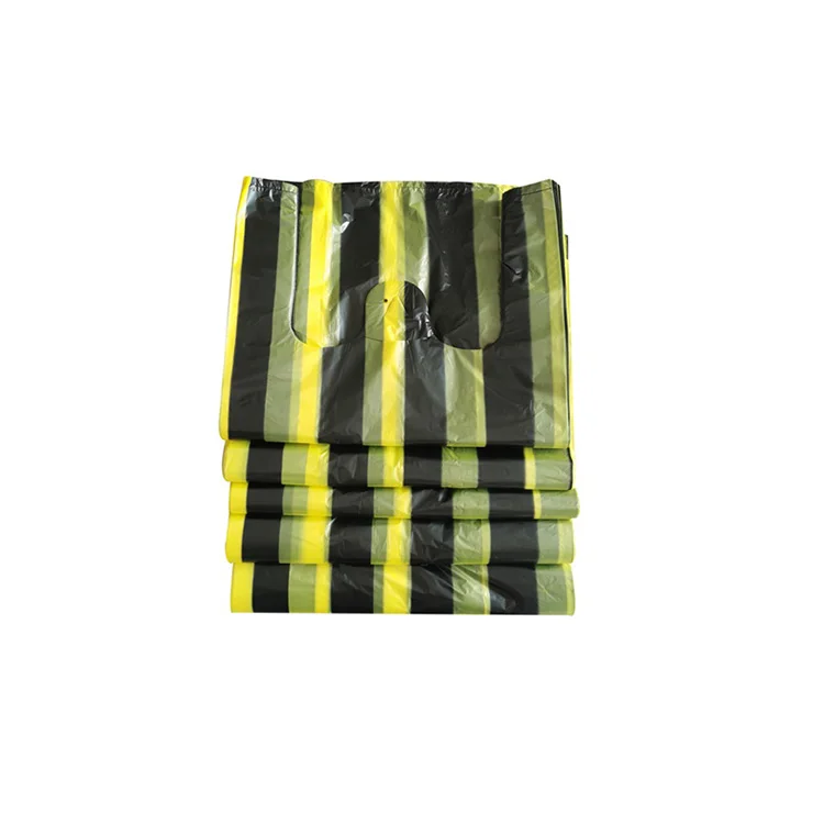 wholesale custom strength disposable PE stripes tote color plastic vest carrier T-shirt bag
