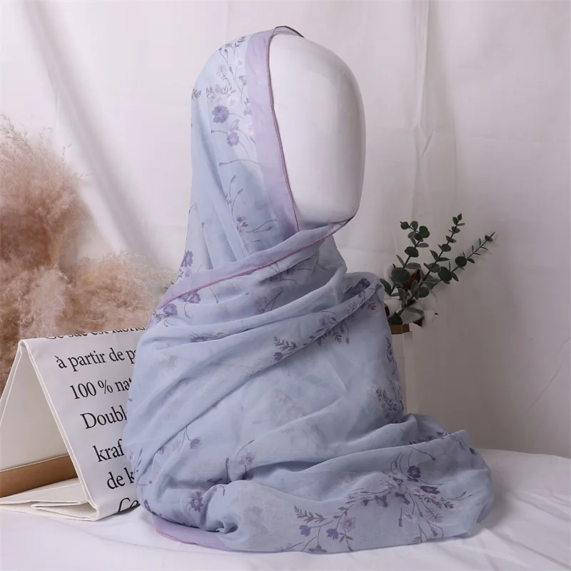 custom printed foulard cotton chiffon hijabs muslim veil capital musulman accessories scarf women clip