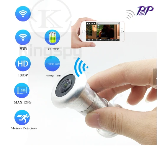1.58mm Fisheye Lens Wide Angle 180degree Network Pinhole Mini Wifi Door Peephole Camera With Motion Detect Recording