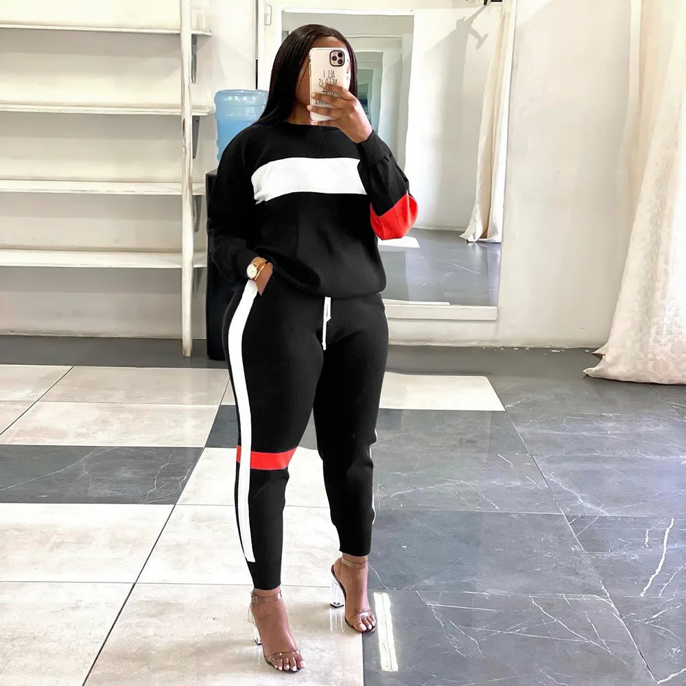 TRUEN Custom logo 2023 new arrival fashion casual Striped sports Jogging suit women two pieces pants set