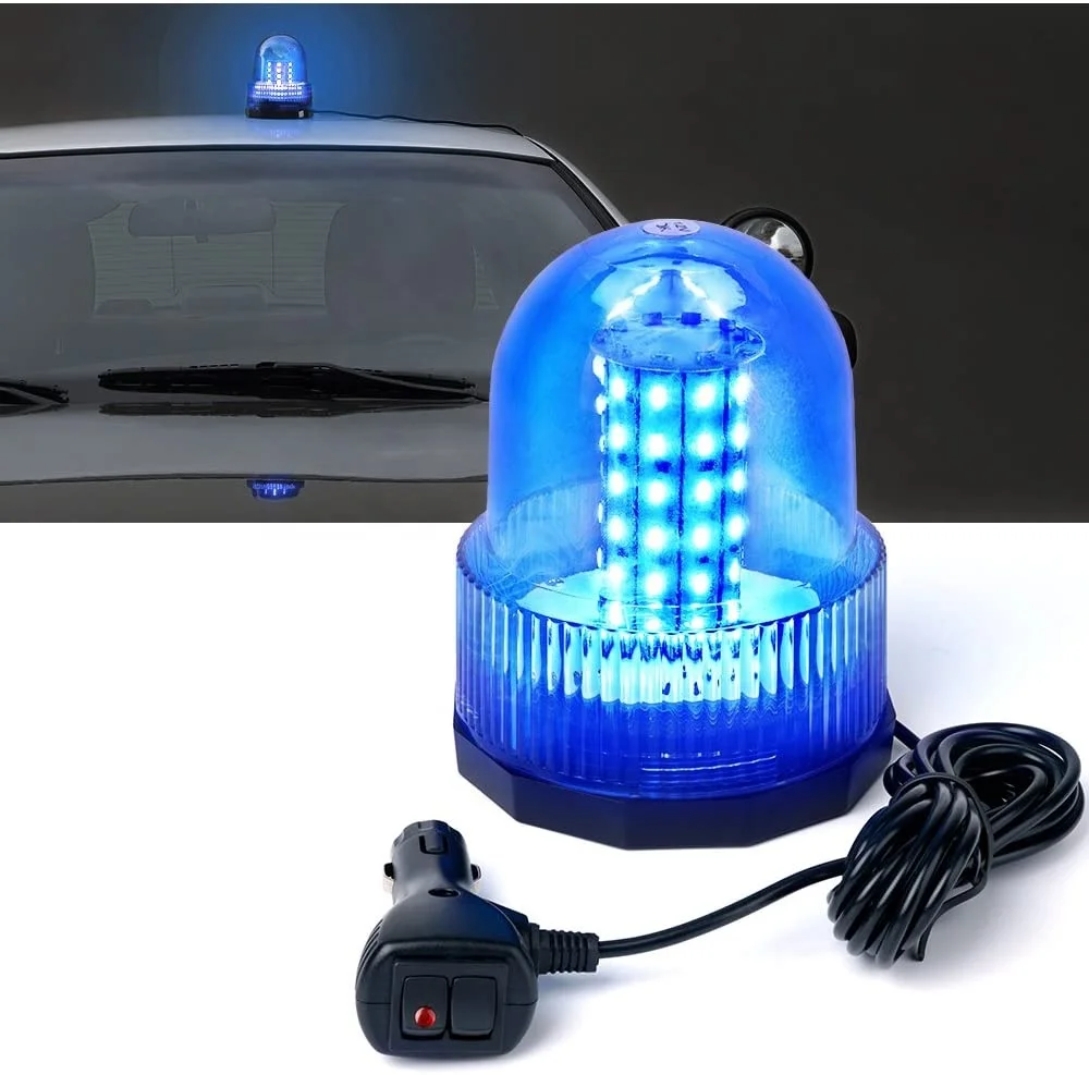 Blue 12V 24V Super Bright Revolving 60 LED Emergency flashing Caution Lights for Truck Car Rotating Warning Strobe Beacon Light