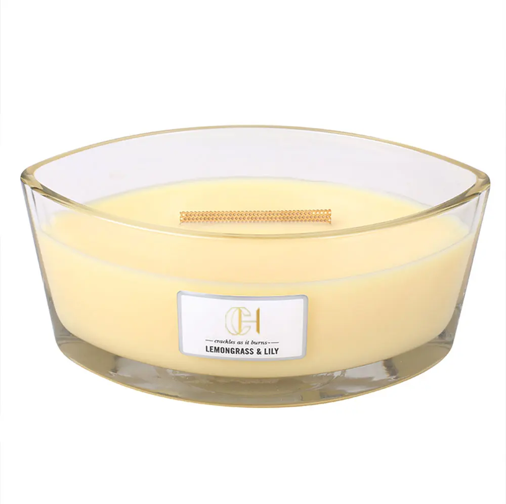 C&H Private Label  Boat Shape WoodWick Glass Jar Candles Aromatherapy Soy Wax Candles