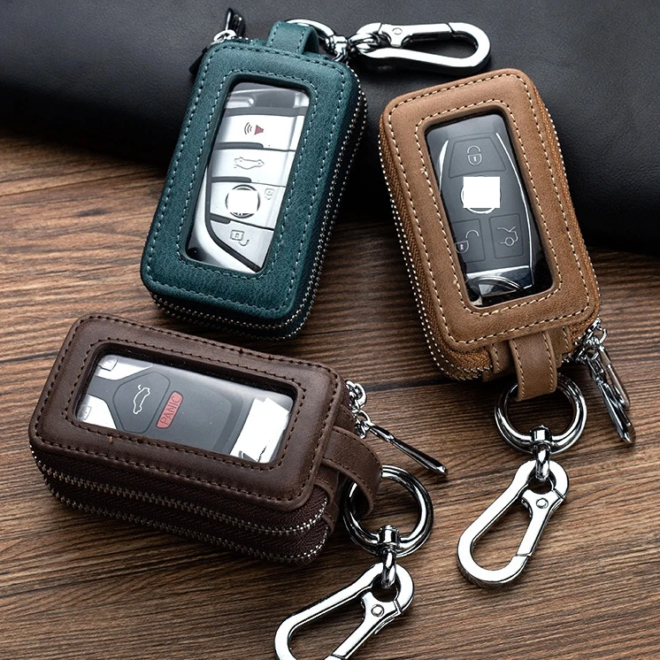 Retro Genuine Leather Car Key Case Hook Keychain Wallet Portable Men Coin Case Holder Organizer Pouch Bag Keychain