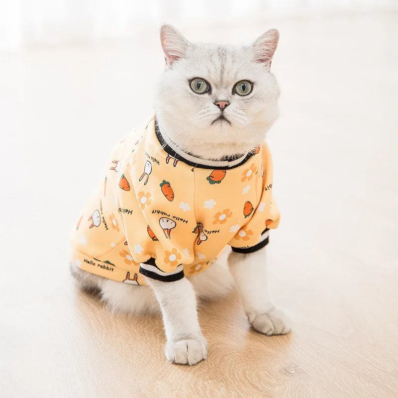 New Design Cartoon Cat Clothes Cute Rabbit Print Sweater Dog Two-legged Pet Clothes