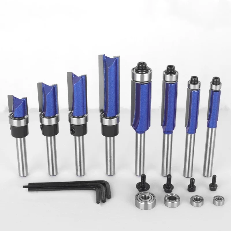 19pcs 1/4inch Shank Professional Woodworking Milling Cutter Flush Trim Bit Straight Router Bit with Bearing Hexagon Wrench