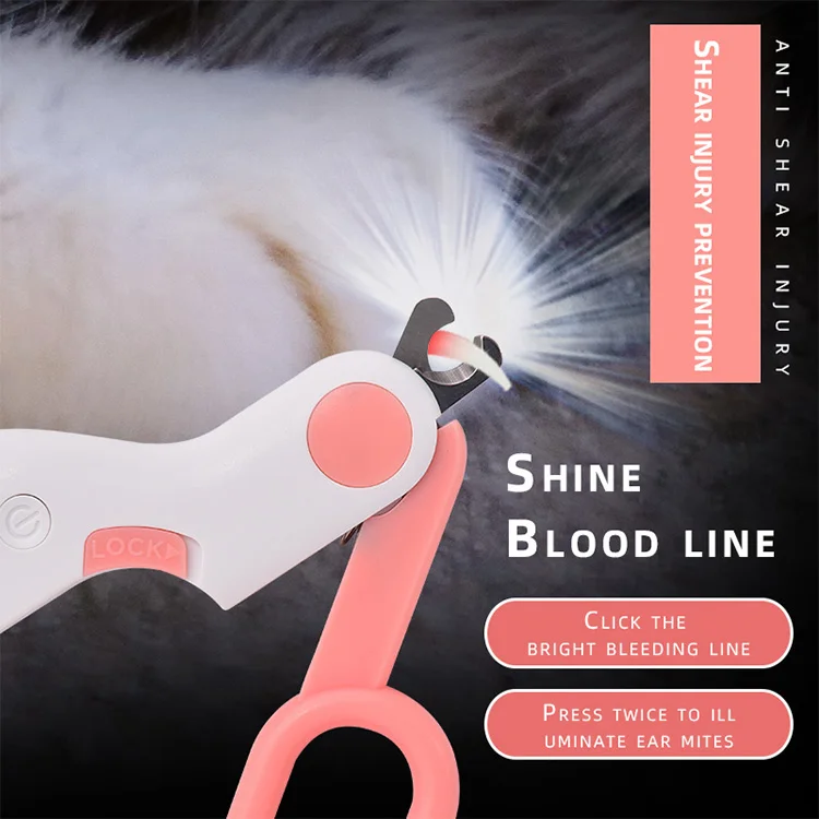Professional Pet Nail Clips With LED Light Small Dog Cat Trimmer Blood Line Light Led Grooming Claw Nail Scissors