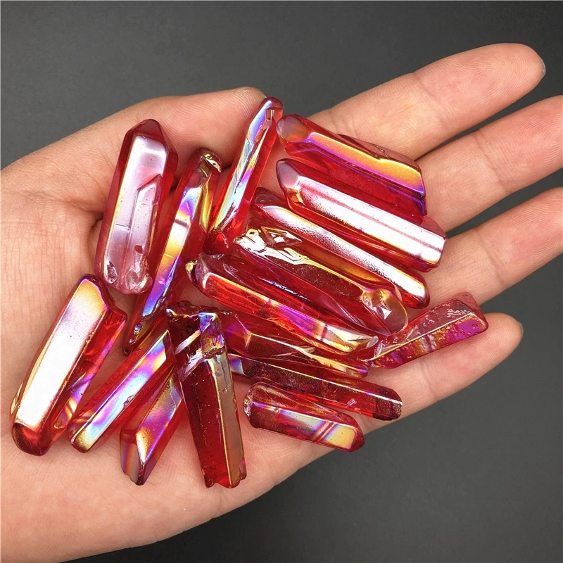 Natural Aura Quartz Rainbow Clear Quartz Crystal Wand Point Specimen