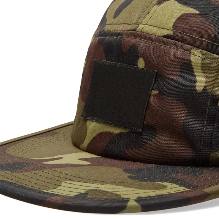 Wholesale Custom Nylon 5 Panel Camo Camp Cap with Label