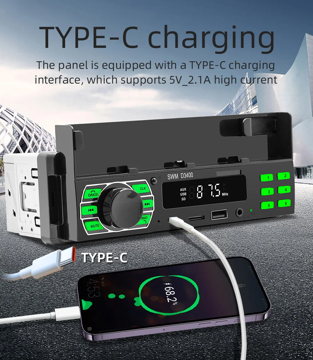 1DIN 12V Car Radio AI Voice APP locate Variable Lights Radio Recorder With Mobile Phone Holder Power Protect FM RDS MP3 Player