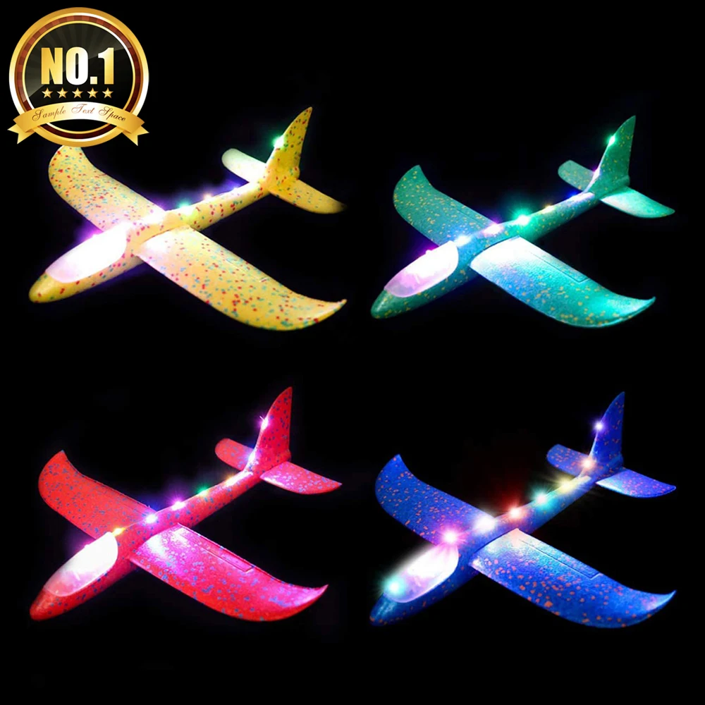 Children LED Airplane Hand Launch Throwing Glider Aircraft Inertial Airplane Toy Plane Model Random Color