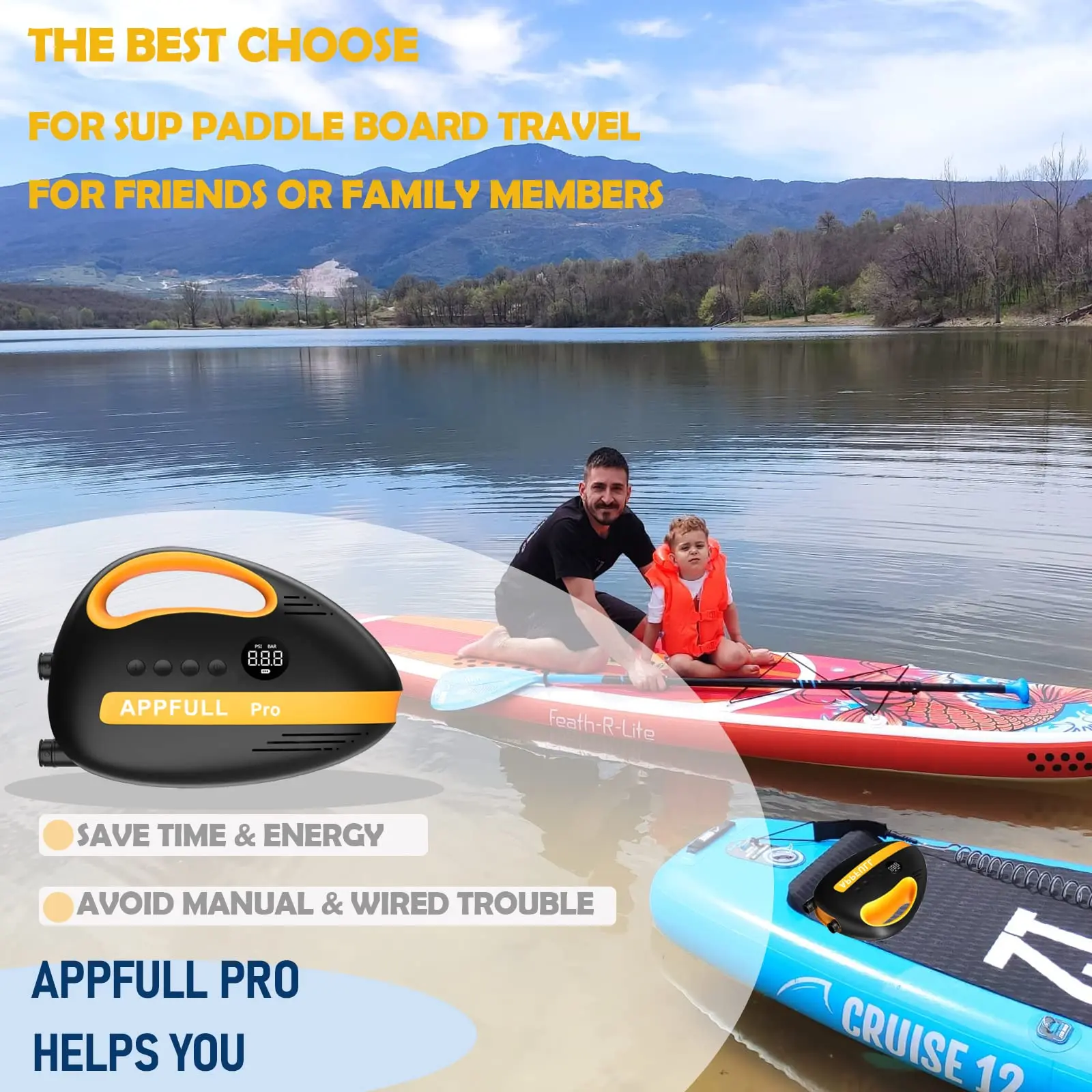 Electric SUP Air Pump for 12V DC Car Connector for Inflatable Stand Up Paddle Boards, Boats