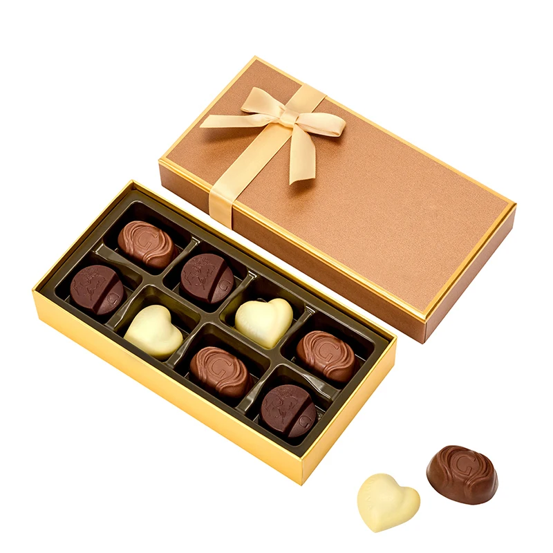 Small 8 Count Luxury Premium Pralines Gourmet Food Valentine Chocolate Gift Box Rectangle Rigid Recyclable Boxes