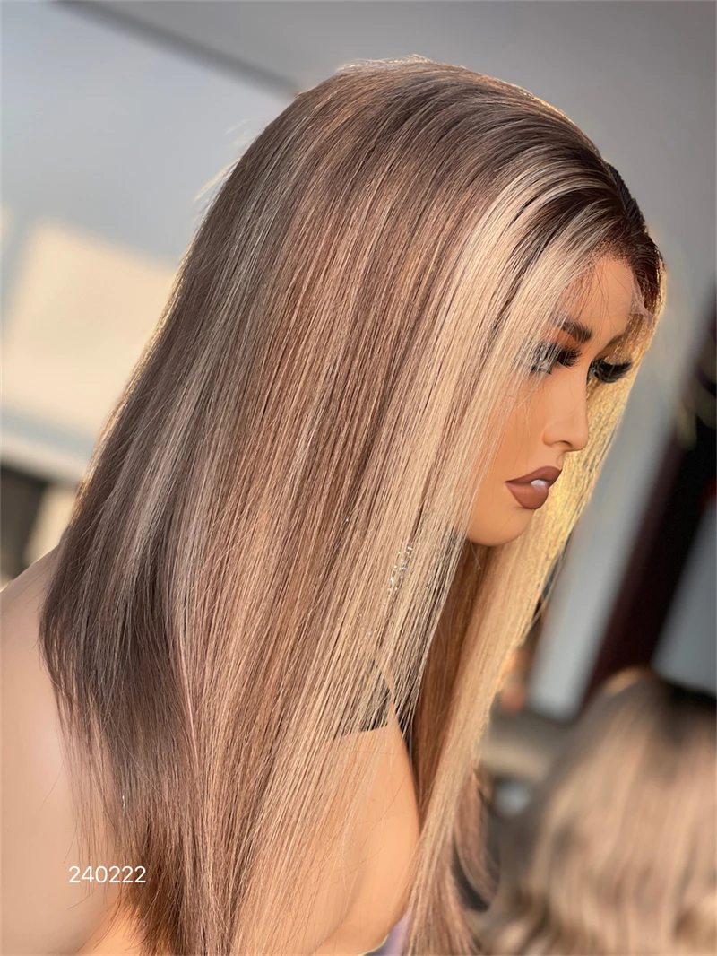 2024 Hot Selling Highlights Blonde Human Hair Wigs For White Women Cheap Short Wig Platinum Blonde Highlight Lace Front Wig