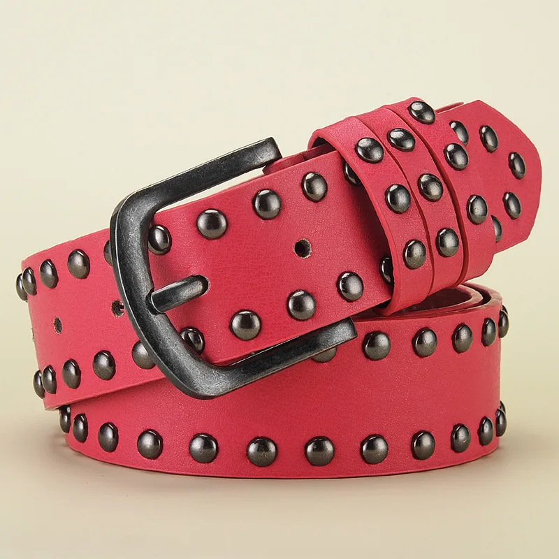 Yiwu Factory direct sale Punk Rock Rivet Top Full Grain Leather customized Belt for Men and Women