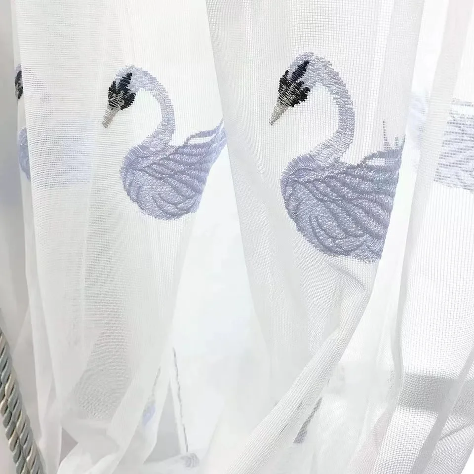 Professional Wholesale Fresh Style Swan Pattern High End Luxury Embroidered Curtains Fabric