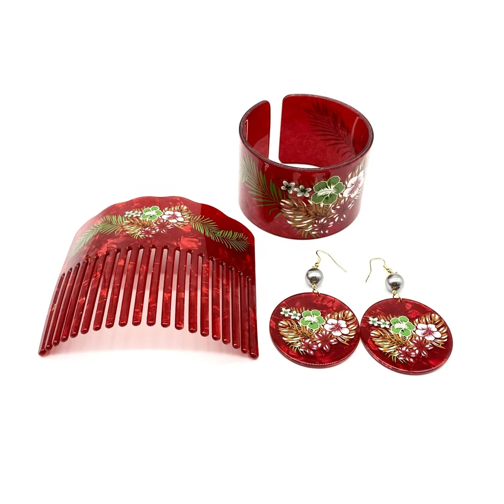 Fashion Jewelry Set Comb Bracelet Earring For Polynesian Hawaian Samoan Women Girls With Various Colors