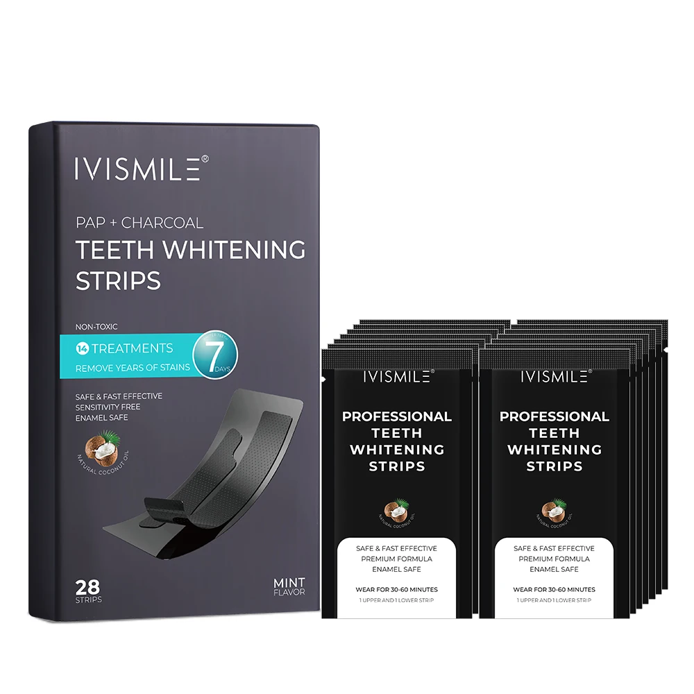 IVISMILE 14 Pairs PAP Formula Dental Coconut Charcoal Teeth Whitening Strips