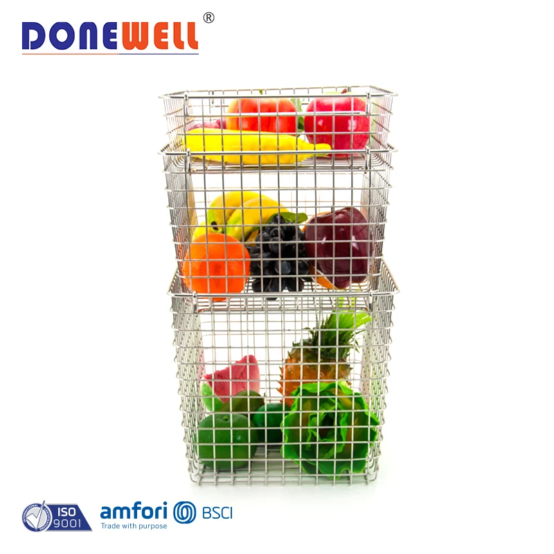 
Factory sale kitchen tier stainless steel mesh wire pantry basket 