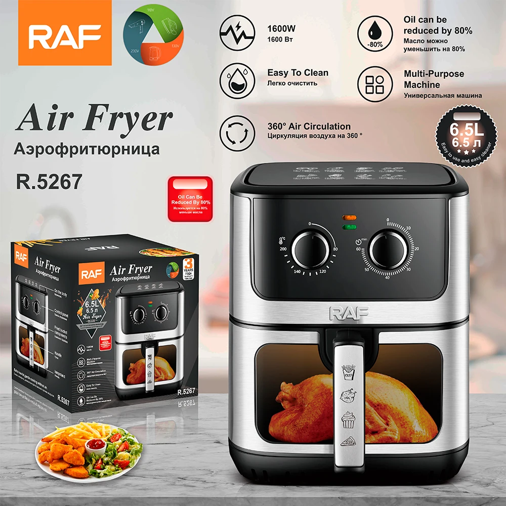 RAF Non-stick 6.5L Oilless Cooker Electric Air fryer Oven With Visible Window