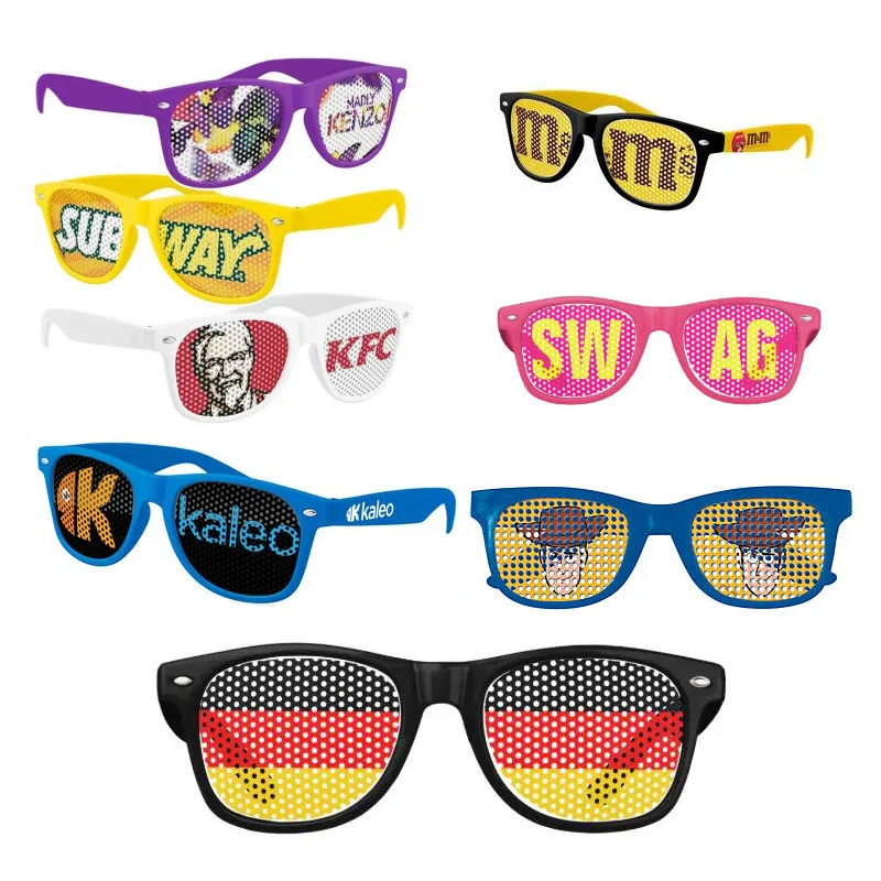 Custom Logo Sunglasses Colorful Printing PC Lens Sunglasses Promotion Gift Plastic Giveaway Sunglasses