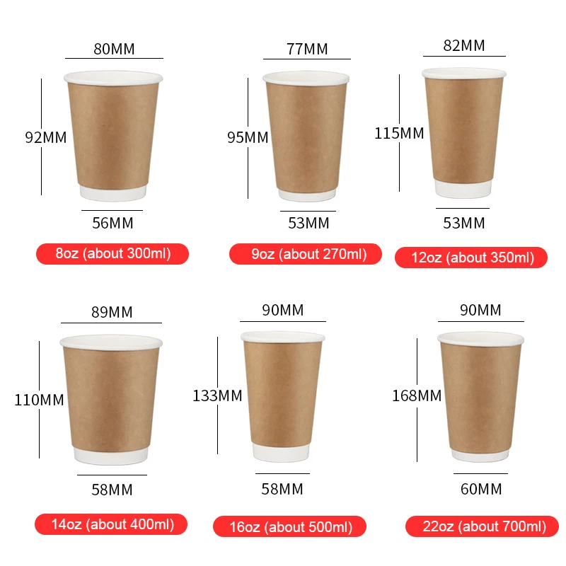 Custom Logo Printed 8Oz 10Oz 12oz 14Oz 16Oz Single Wall Double Walls Disposable White kraft Paper Coffee Cup with Lids