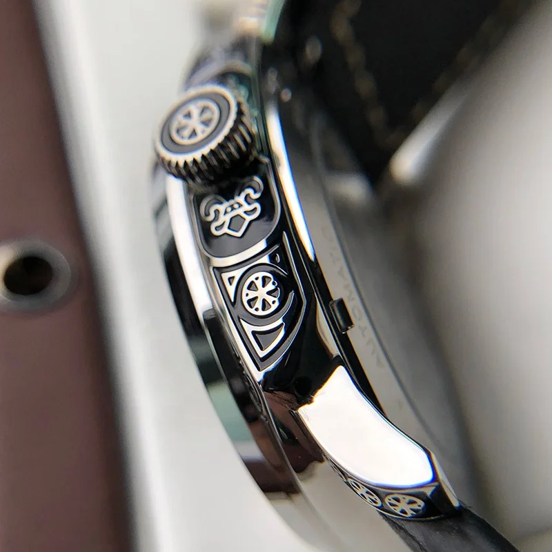 RTS no moq stainless steel retro punk black carving pattern skeleton seagull st1646 mechanical automatic movement watch man