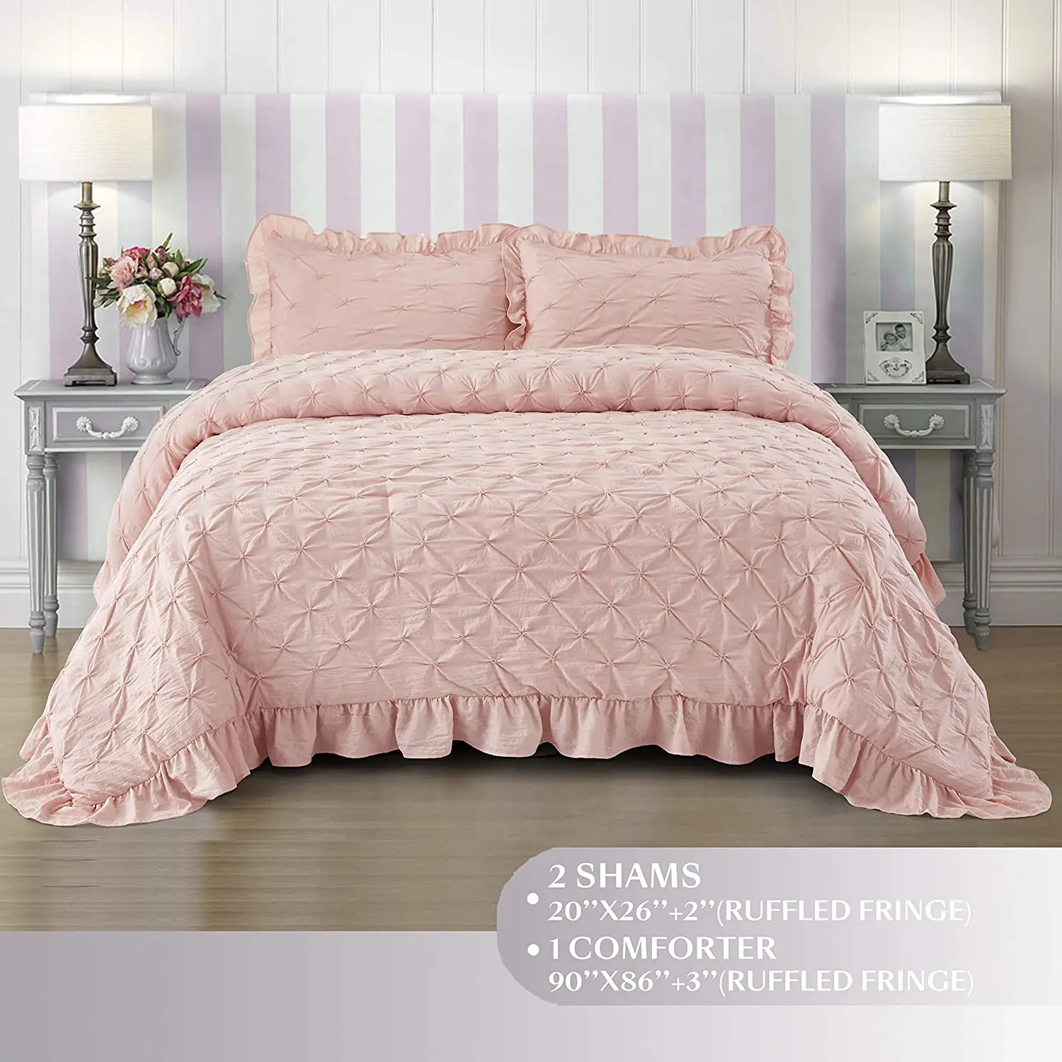 3-Piece Pink Lace Ruffled Comforter Set Queen Of Wholesale Comforter Sets Bedding Sets