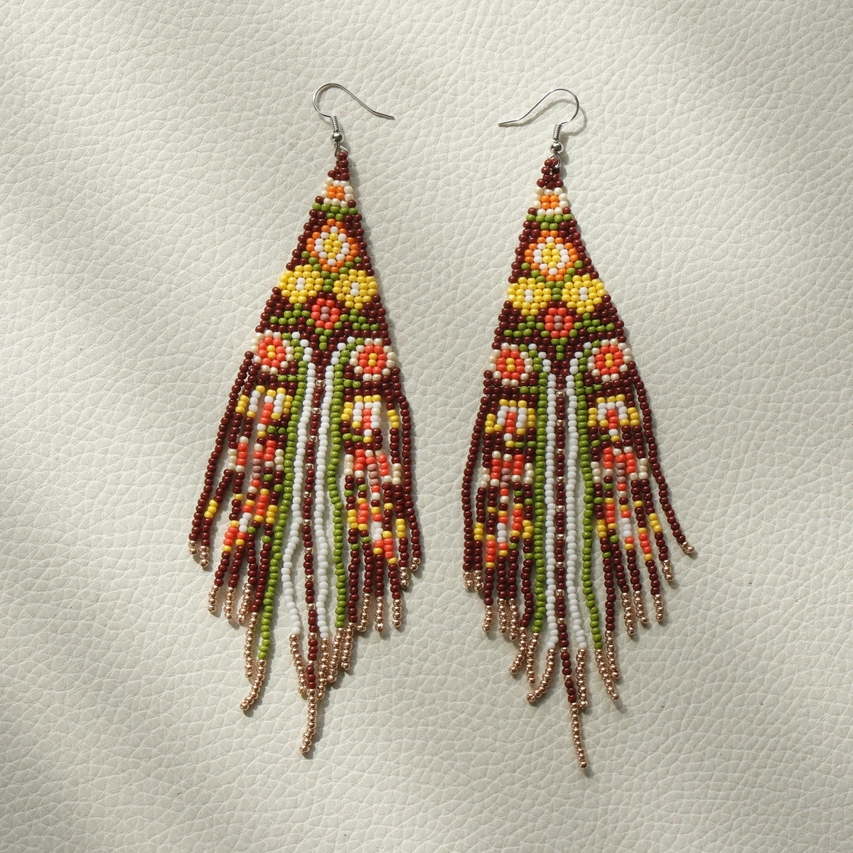 JUHU wholesale eye Bohemian rainbow Mushroom triangle geometry flower hand-made colorful rice bead big beaded earrings for women