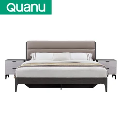 802702 Bedroom Furniture Double Size Wood Modern genuine leather upholstered bed