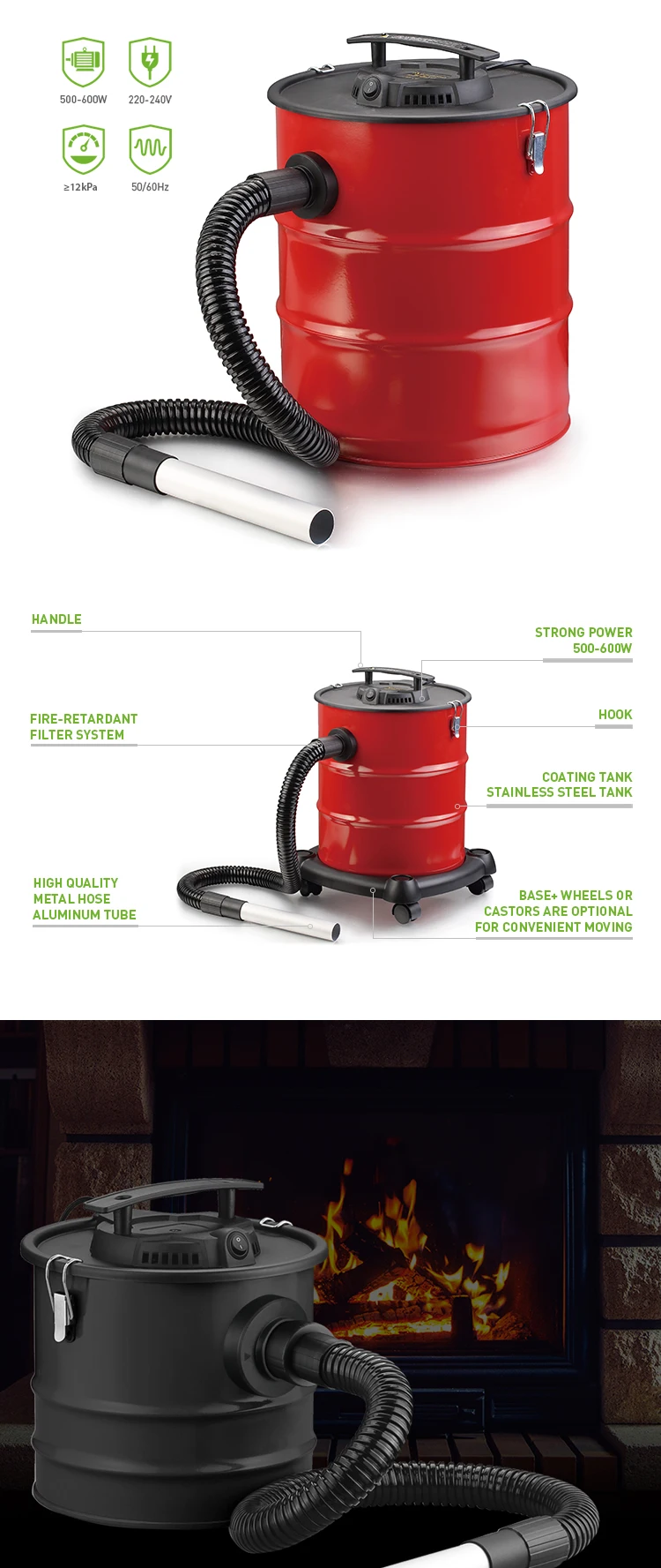 15L/12L HOT SELLING Christmas promotion high quality electric domestic ash vacuum cleaner