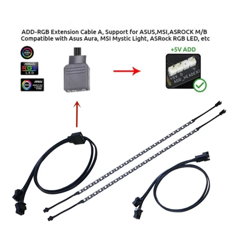 Motherboard Addressable RGB LED Strip PC 5V WS2812B Rainbow Digital ASUS AURA,MSI MYSTIC SYNC,ASRock POLYCHROME ADD Header Light