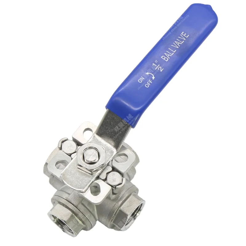 4-Way Stainless Steel (304) Ball Valve Female Threaded Ports with Mounting Pad 1000 WOG Cross Valve Manually
