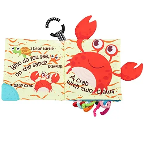 AUGLEKA Early education Who do you see Teether ring ocean Fish Sea Animal soft cloth book for baby infant Toddlers