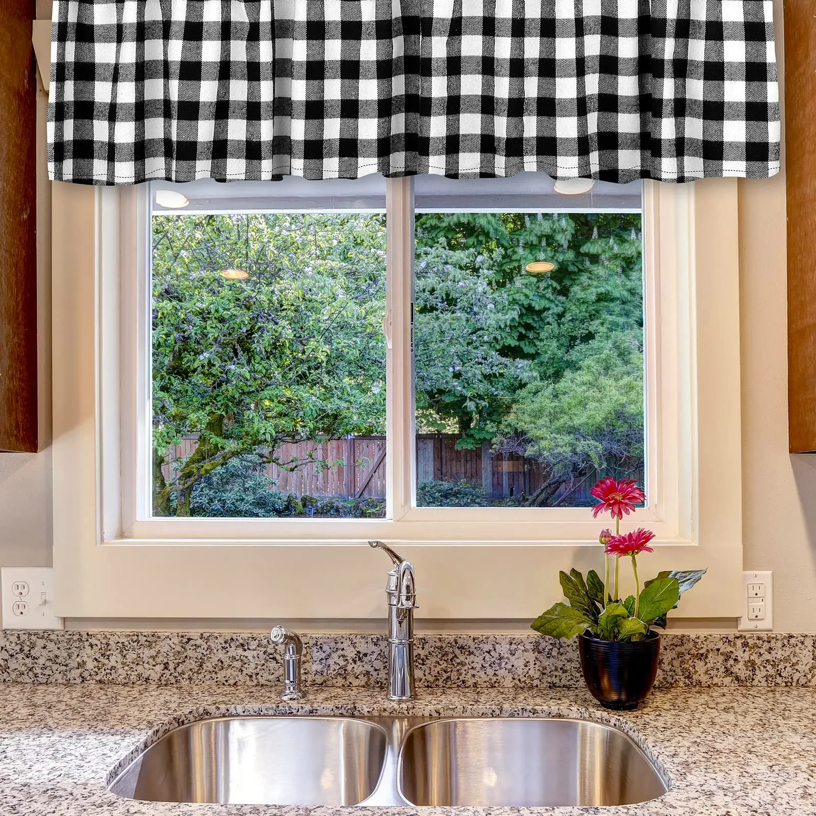 Buffalo Window Valances 4PCS Farmhouse Design Rod Pocket Buffalo Plaid Curtains for Kitchen Bathroom Living Room 16x56in