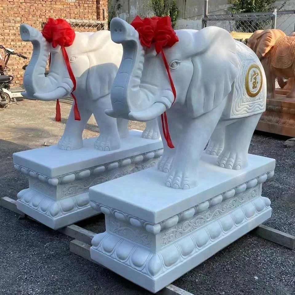 outdoor carved stone marble animal elephant statue
