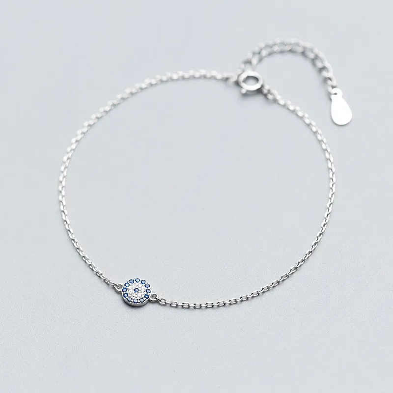 925 Sterling Silver Blue Eye Shape Hand Charm Zircon Bracelets Fashion Jewelry for Women