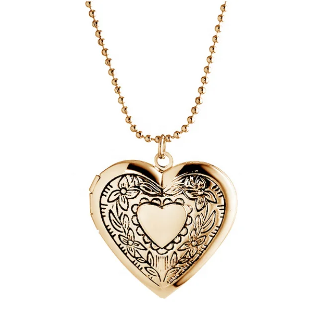 
Wholesale Gold Locket Heart Pendant Designs Printing Gold Plated Jewelry Necklace 