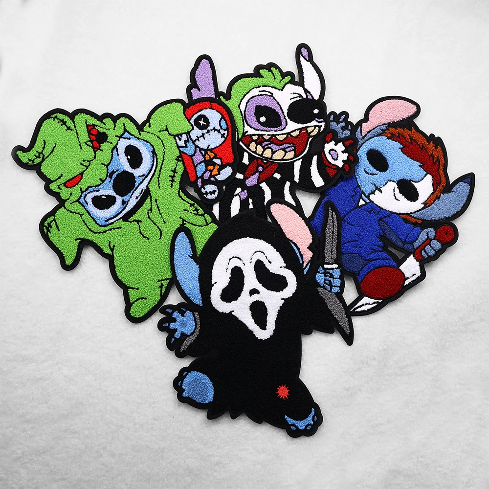 High Quality Cheap Chenille Custom Patch With Glitter Halloween Horror Patches Iron On For Clothing