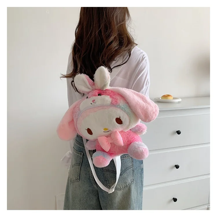 In Stock Cartoon My Bag Melody Kuromi Cinnamoroll Stitch Kitty Pikachu Plush Backpack Handbag Plush Toy Sanrio Bag