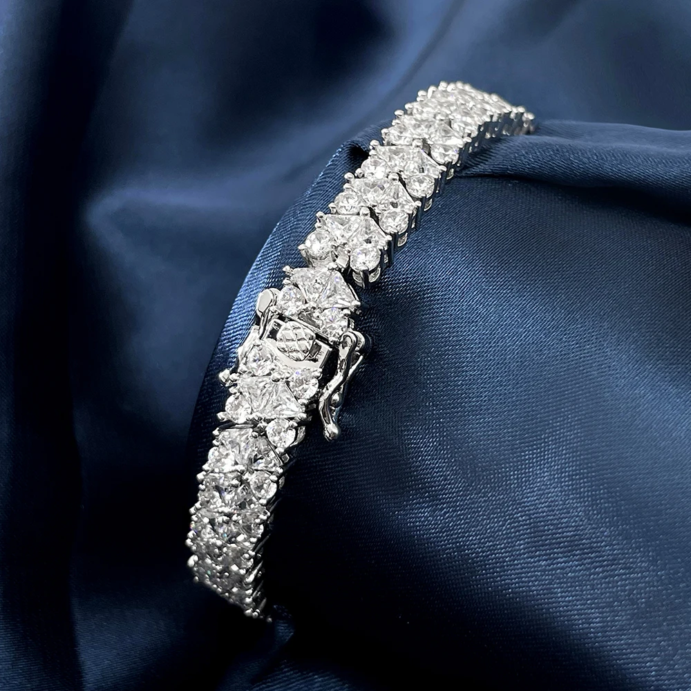 Triangular cut zircon combination diamond with round zircon silver 925 tennis bracelet 925 sterling silver